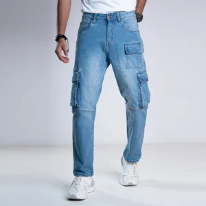 Heavy-Duty Denim Cargo Pants - Icy Horizon