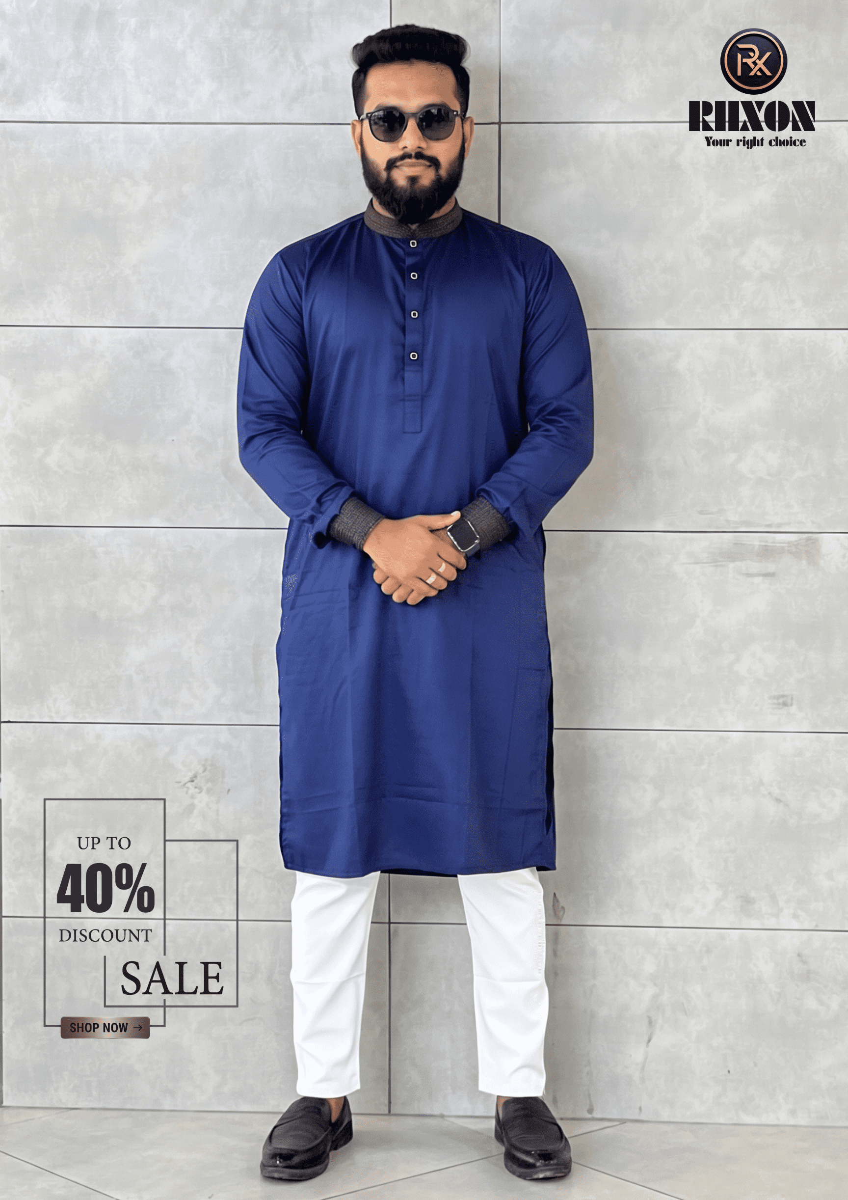 Royal Blue Contrast Panel Panjabi